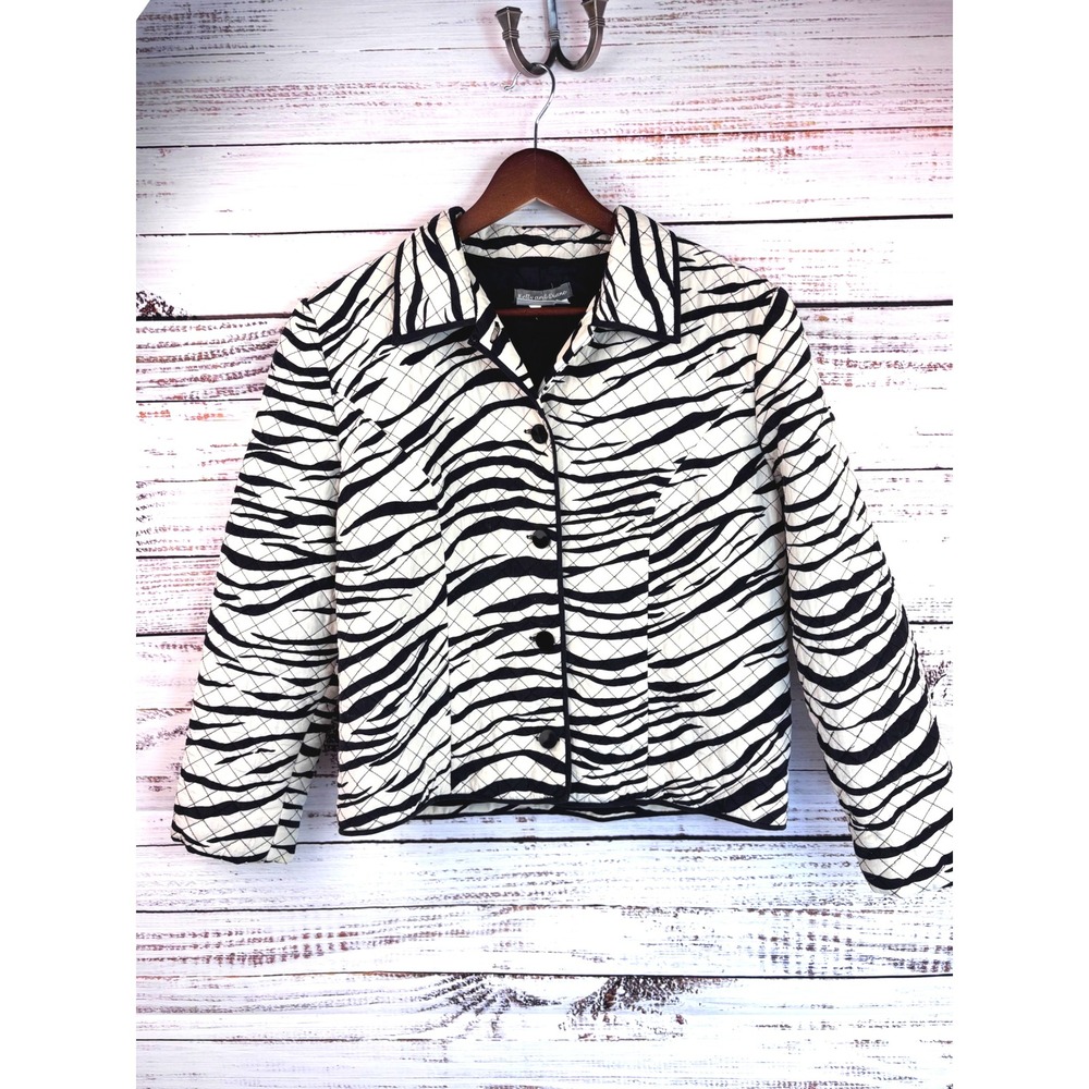 Kelly and Diane Zebra Animal Print Quilted Silk Jacket 4,‎ Black & White